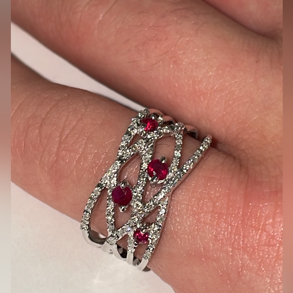 Solid 10K White Gold Ruby Rubies & Diamond Ring (not 14K ) Modern Orbital Band